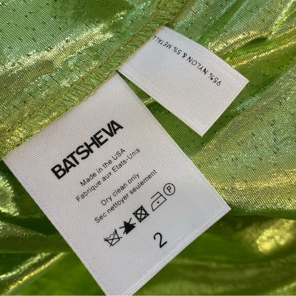 Batsheva NWT Metallic Green Ruffled Mini Dress with Pockets Size 2 - Picture 9 of 11